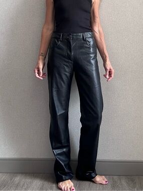 Zara Black Faux Leather Straight Leg Pants Jeans S